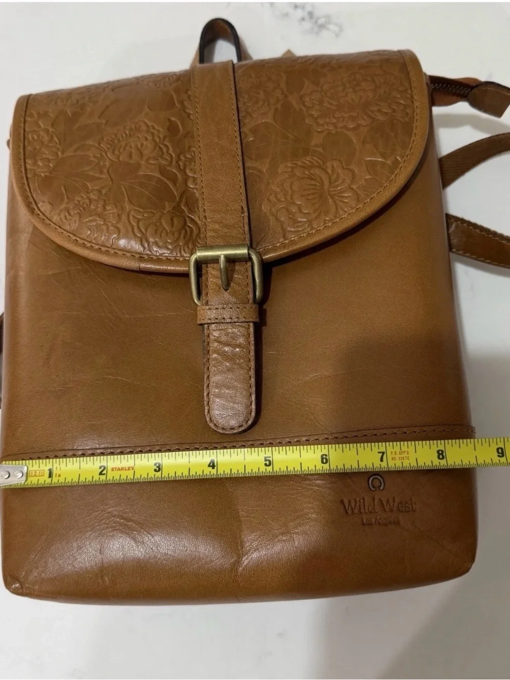 Wild West Floral Embossed Tan Leather Backpack Purse Western Boho